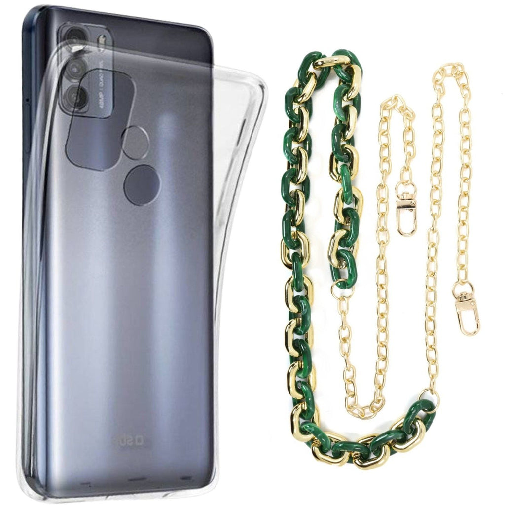 Capa cristal com cordão corrente verde para Motorola Moto G50