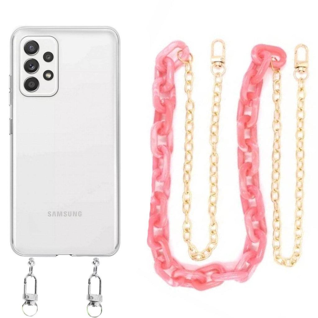 Capa cristal com cordão corrente rosa para Samsung Galaxy A32 4G