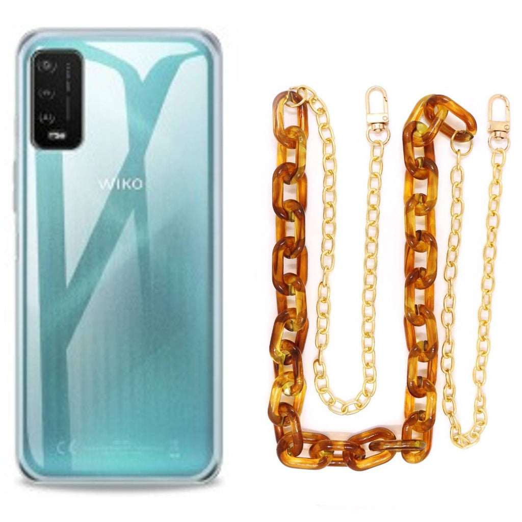 Capa cristal com cordão corrente castanho para Wiko U10