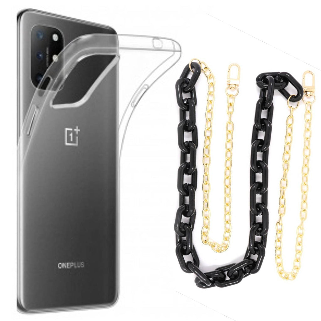 Capa cristal com cordão corrente preto para Oneplus 8T