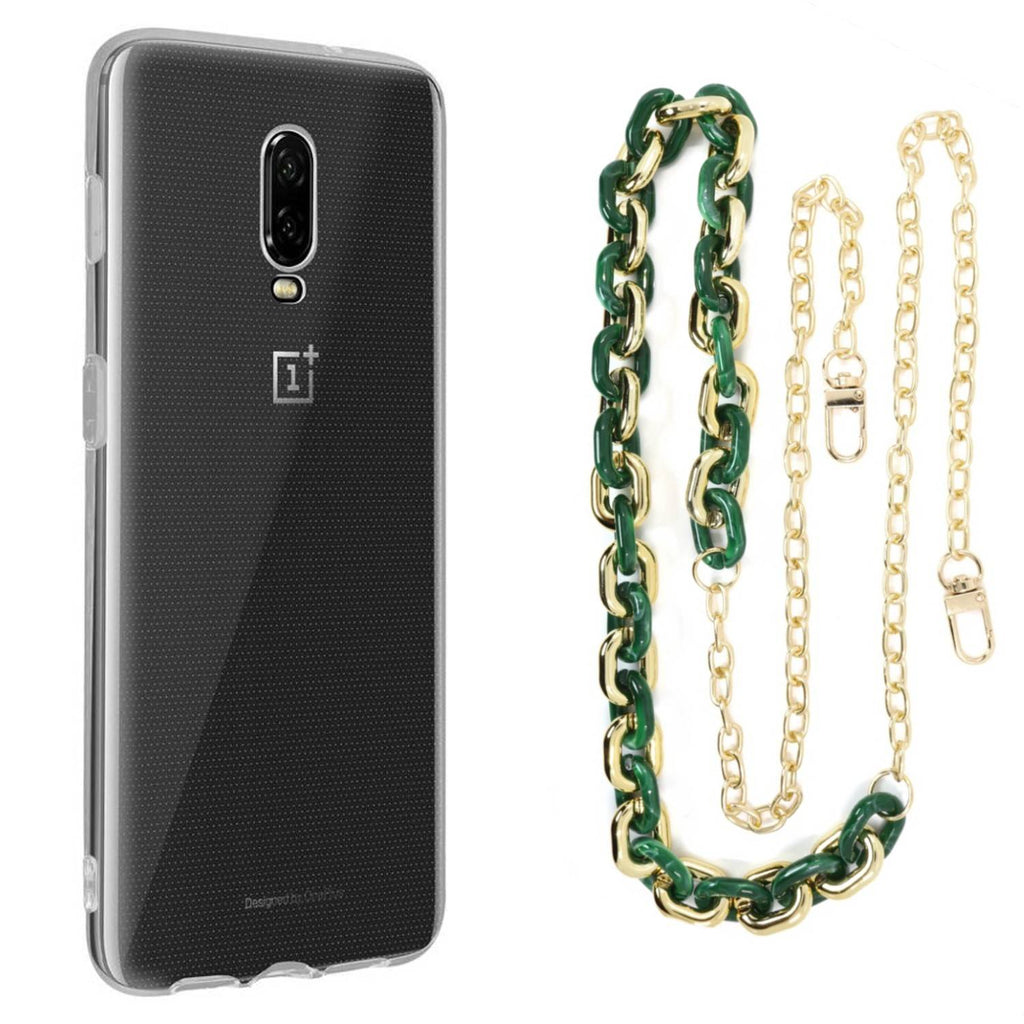 Capa cristal com cordão corrente verde para Oneplus 6T