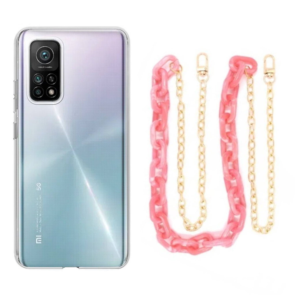 Capa cristal com cordão corrente rosa para Xiaomi Mi 10T