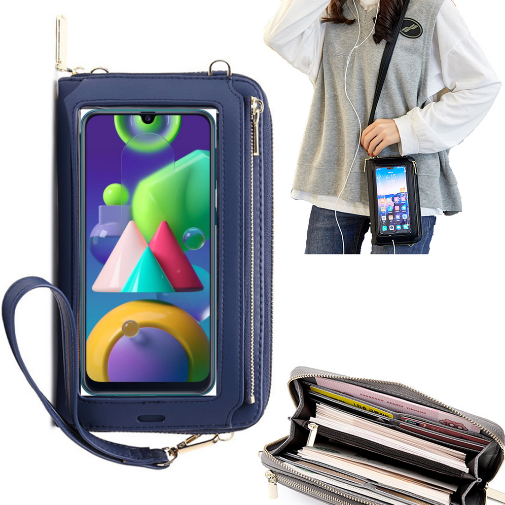 Bolsa Mala tira-colo com função touch ecrã Samsung M21 Azul claro