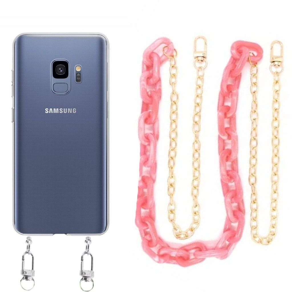 Capa cristal com cordão corrente rosa para Samsung Galaxy S9