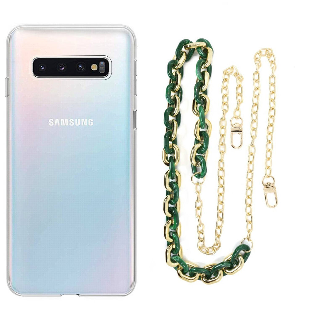 Capa cristal com cordão corrente verde para Samsung Galaxy S10 Plus