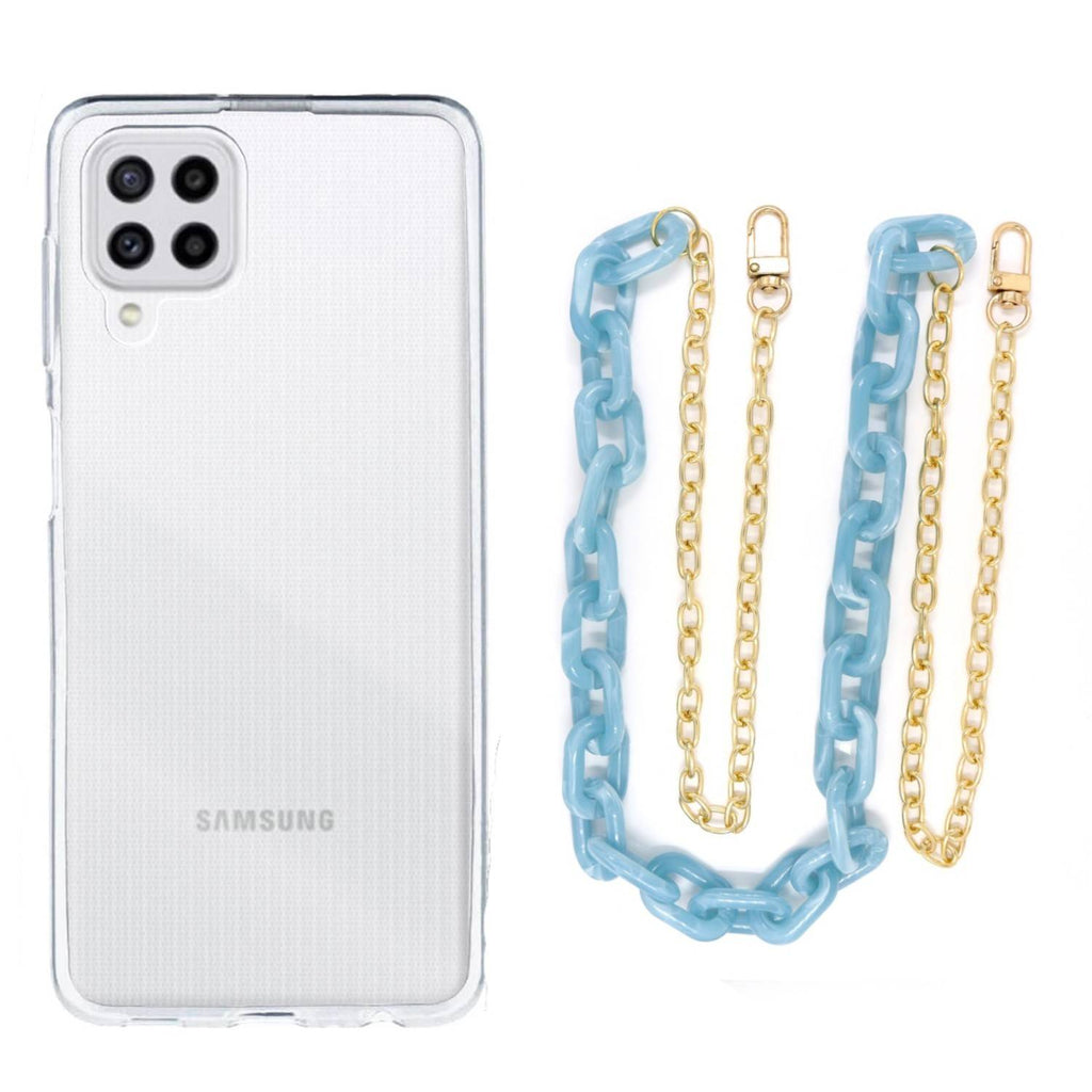 Capa cristal com cordão corrente azul para Samsung Galaxy M33 5G