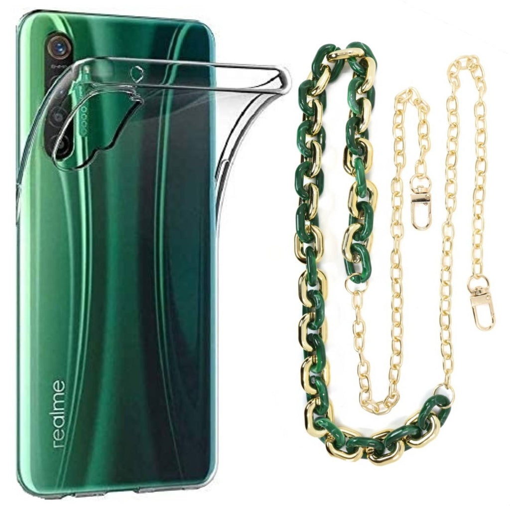 Capa cristal com cordão corrente verde para Realme XT