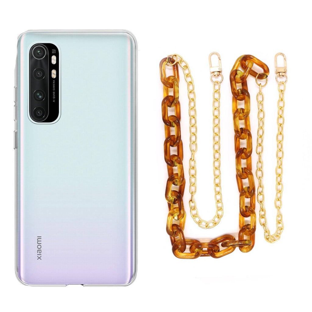 Capa cristal com cordão corrente castanho para Xiaomi Mi Note 10 Lite