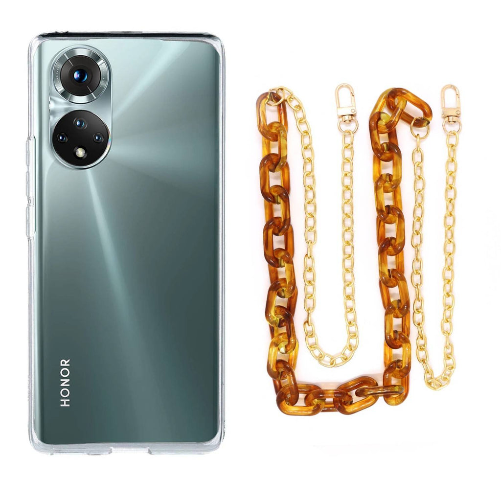 Capa cristal com cordão corrente castanho para Huawei Nova 9