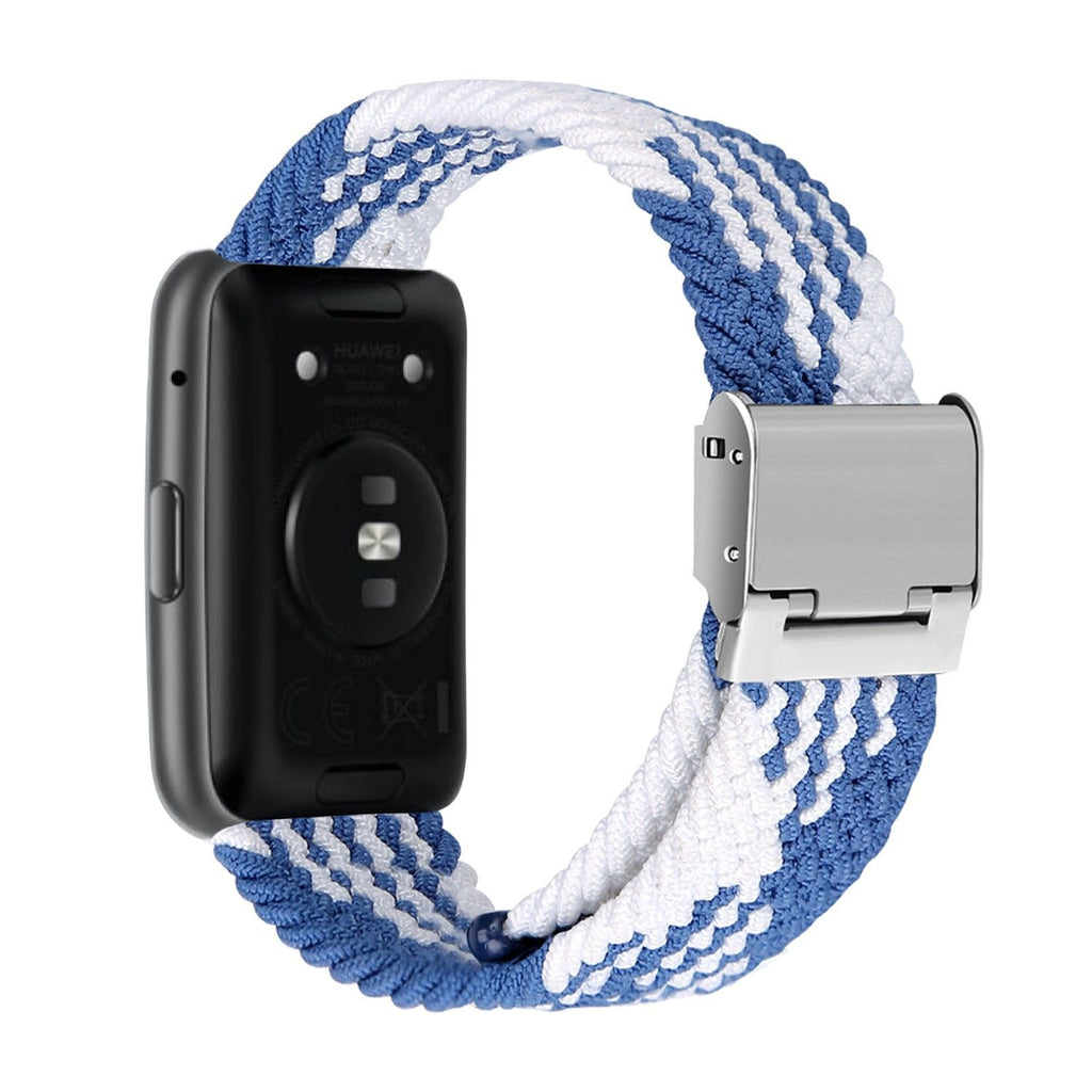 Bracelete entrançada Solo loop ajustável para Huawei Watch Fit 2 Azul e Branco