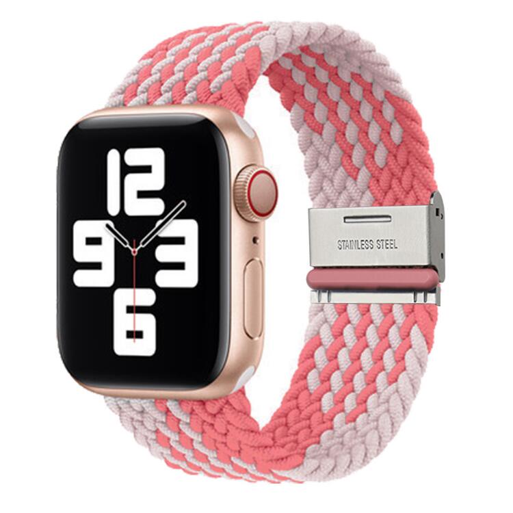 Bracelete entrançada Solo loop ajustável para Apple Watch SE 2022 40mm Rosa e Branco