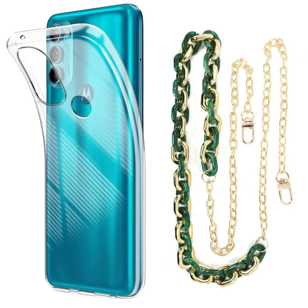 Capa cristal com cordão corrente verde para Motorola Moto G71 5G