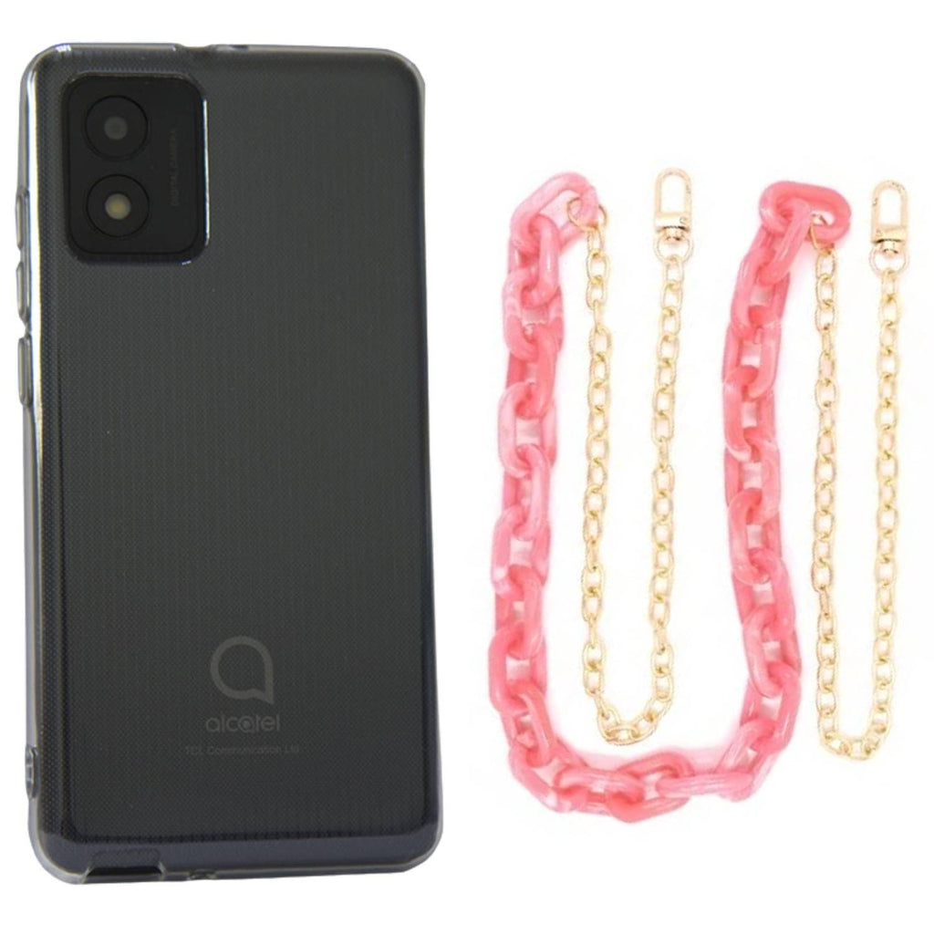 Capa cristal com cordão corrente rosa para Alcatel 1B 2022