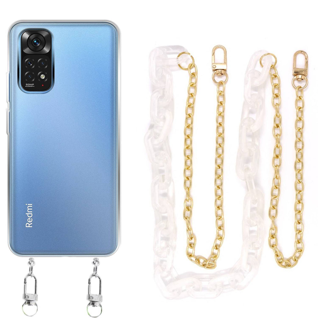 Capa cristal com cordão corrente branco para Xiaomi Poco X4 Pro