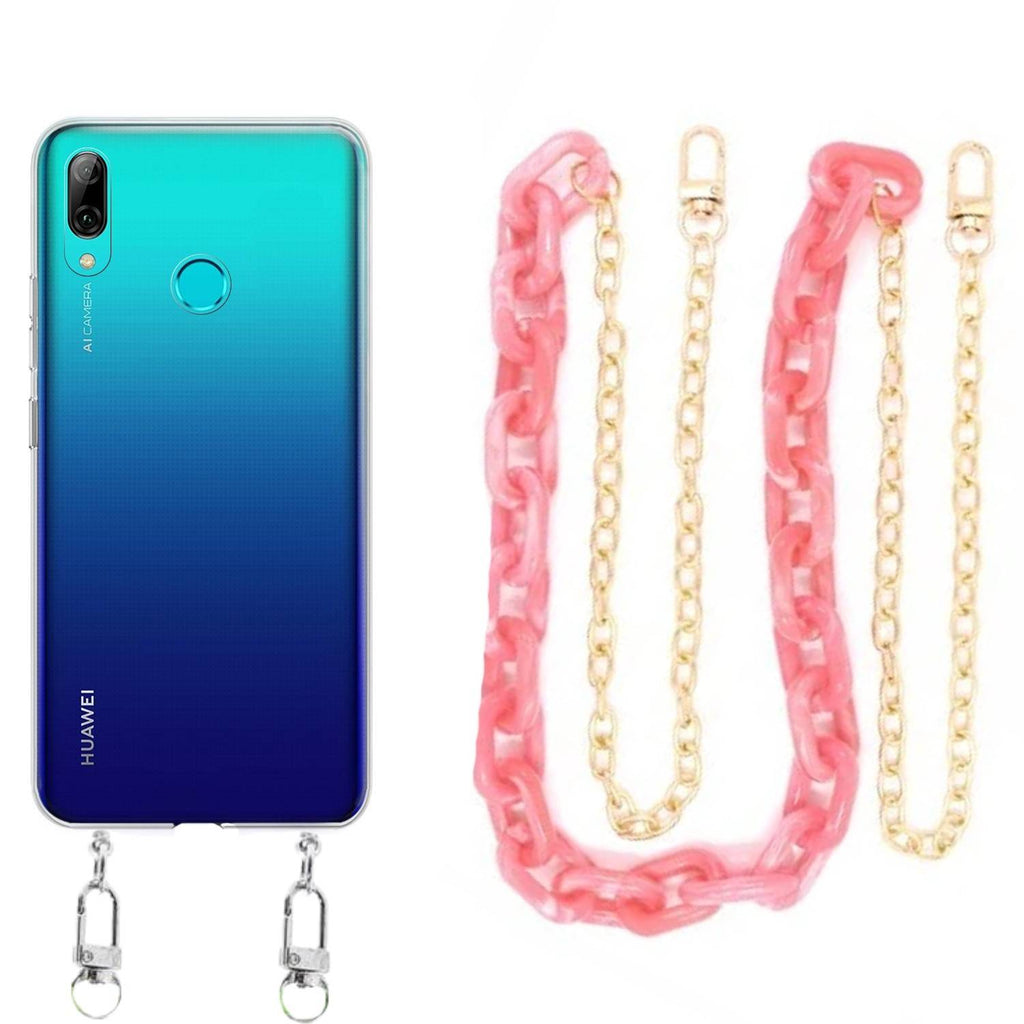 Capa cristal com cordão corrente rosa para Huawei P Smart 2019