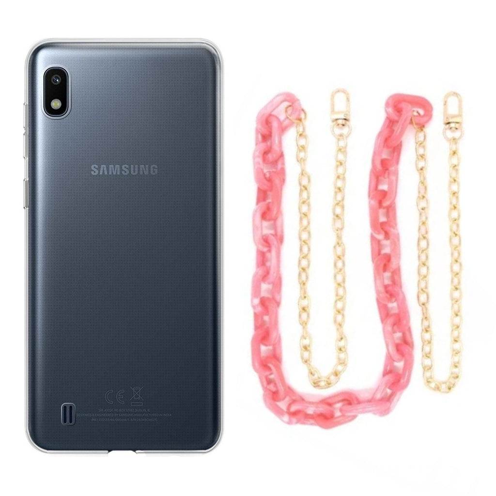 Capa cristal com cordão corrente rosa para Samsung Galaxy A10