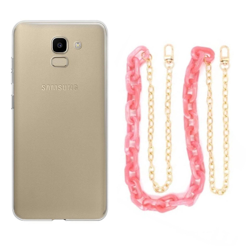 Capa cristal com cordão corrente rosa para Samsung Galaxy J6