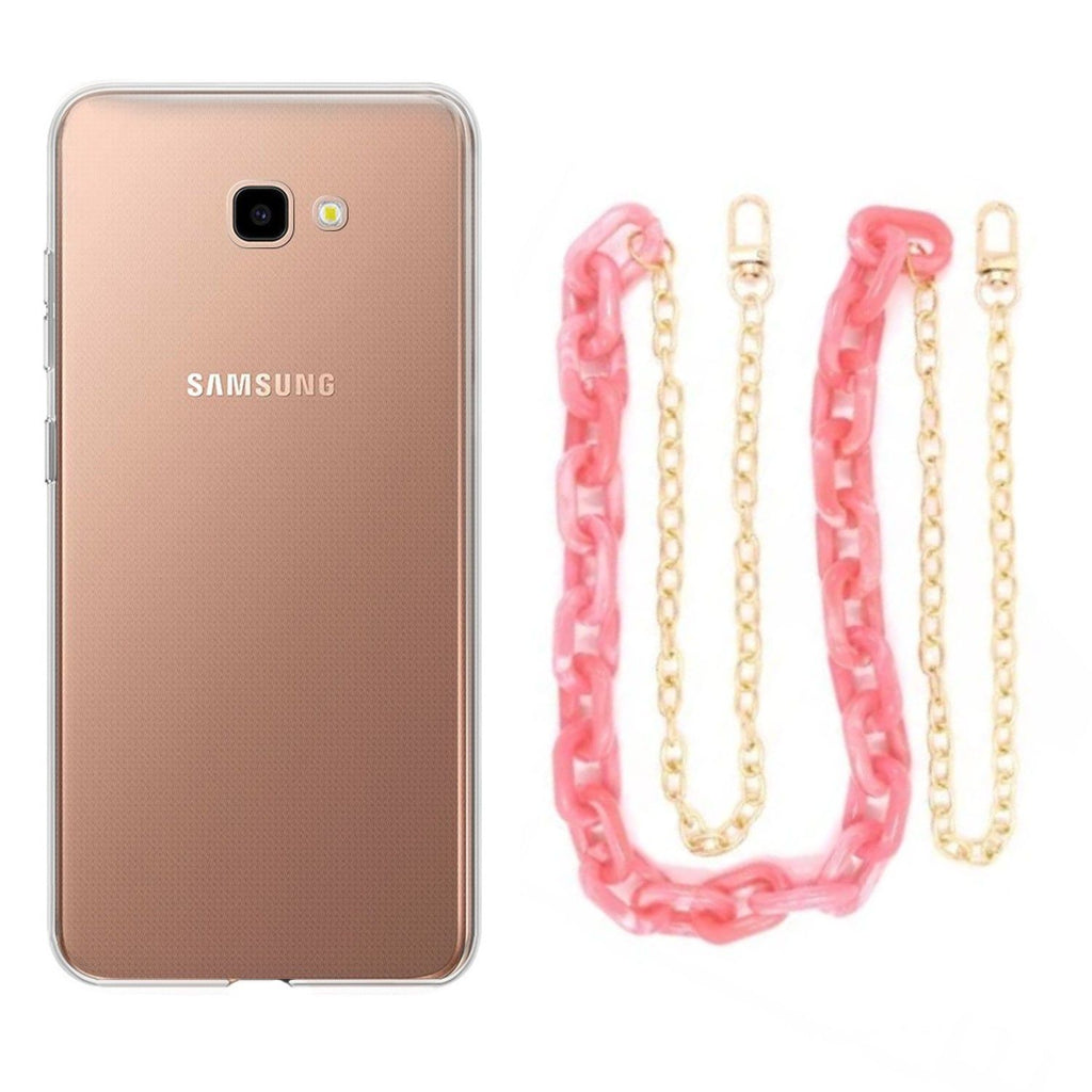 Capa cristal com cordão corrente rosa para Samsung Galaxy J4 Plus