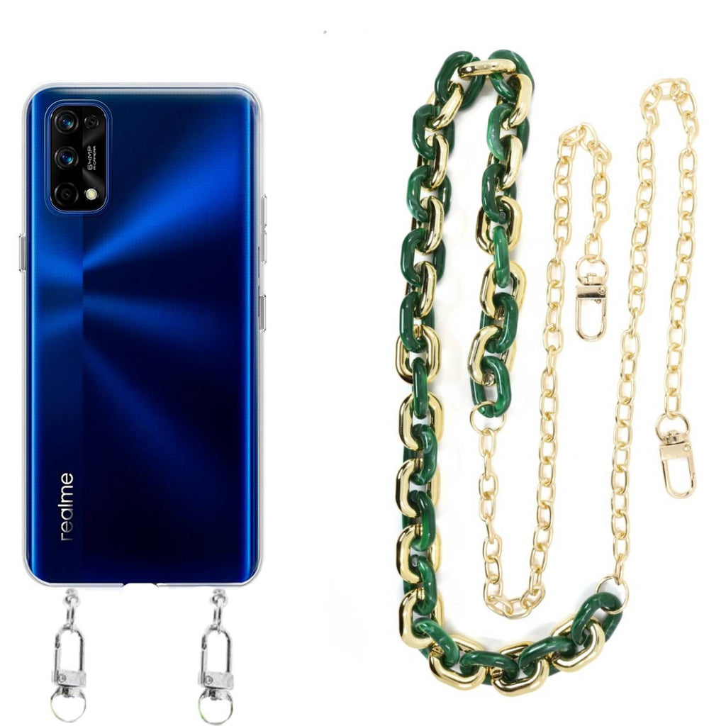 Capa cristal com cordão corrente verde para Realme 7 Pro