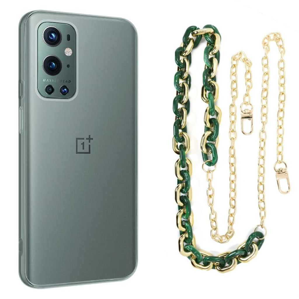 Capa cristal com cordão corrente verde para Oneplus 9 Pro