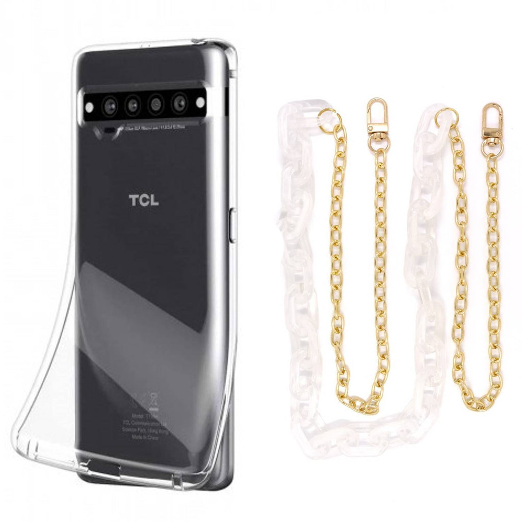 Capa cristal com cordão corrente branco para TCL 10 Pro