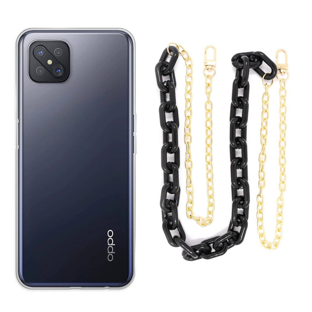 Capa cristal com cordão corrente preto para Oppo Reno 4Z