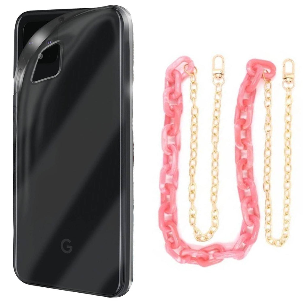 Capa cristal com cordão corrente rosa para Google Pixel 4