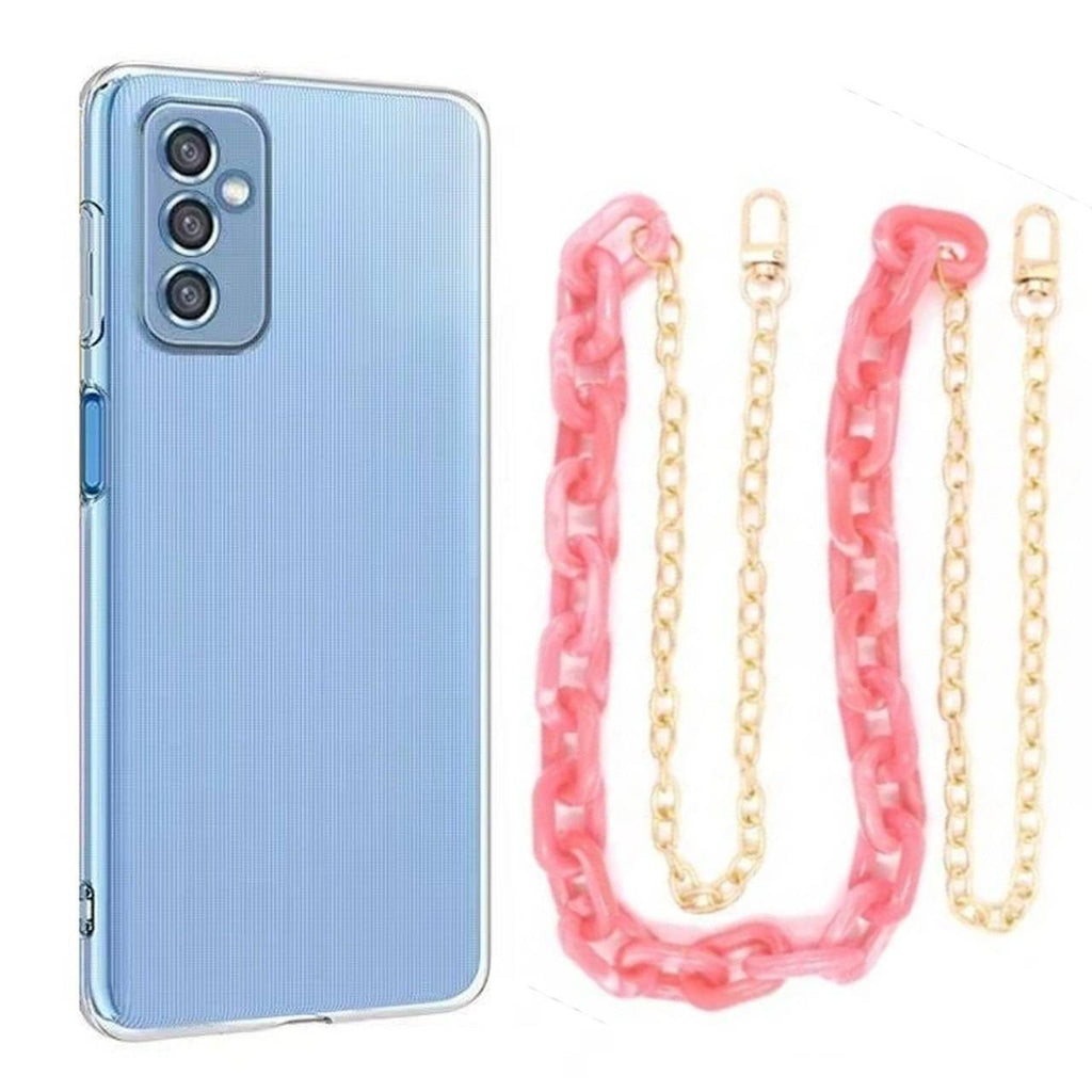 Capa cristal com cordão corrente rosa para Samsung Galaxy M52 5G