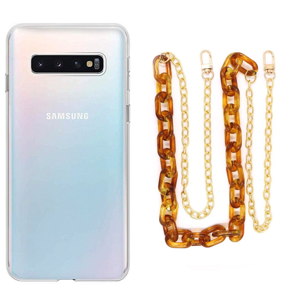 Capa cristal com cordão corrente castanho para Samsung Galaxy S10 Plus