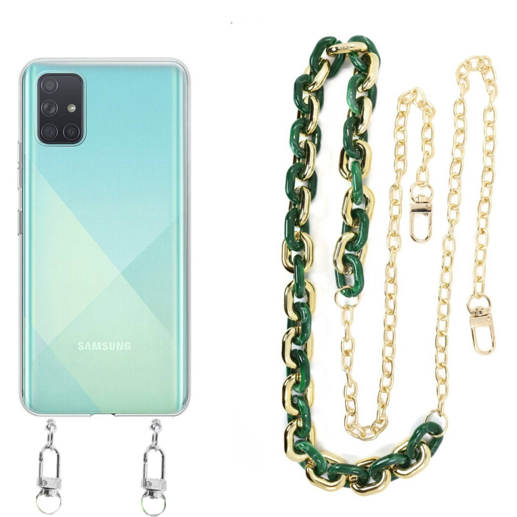 Capa cristal com cordão corrente verde para Samsung Galaxy A51