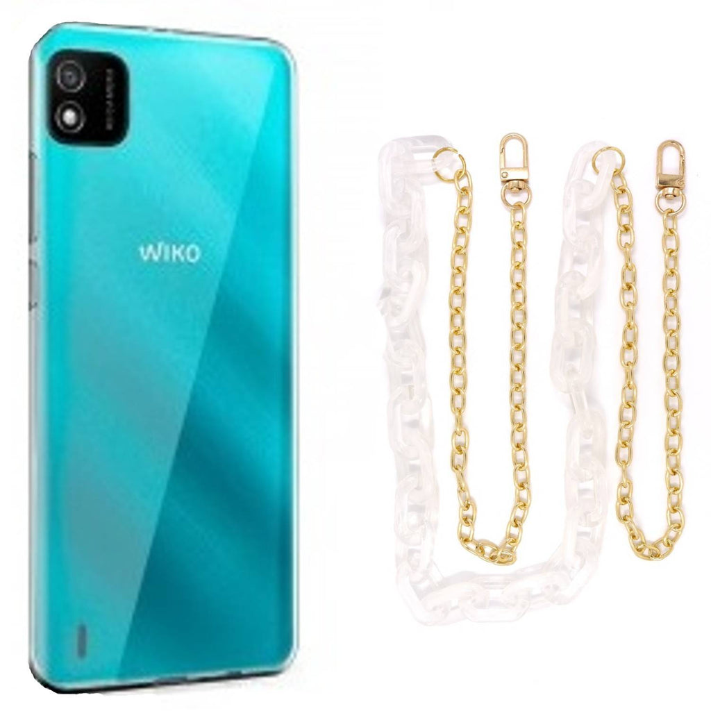 Capa cristal com cordão corrente branco para Wiko Y52