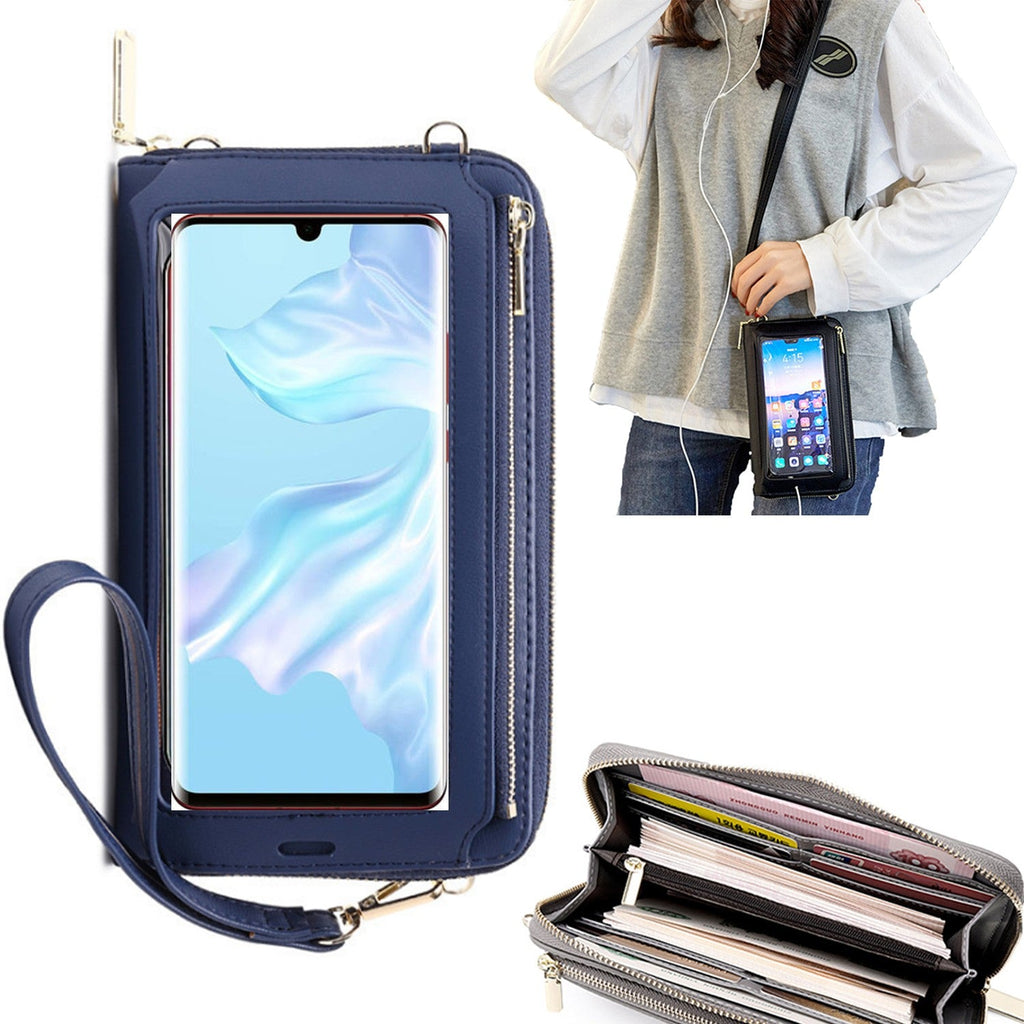 Bolsa Mala tira-colo com função touch ecrã Huawei P30 Pro Azul claro