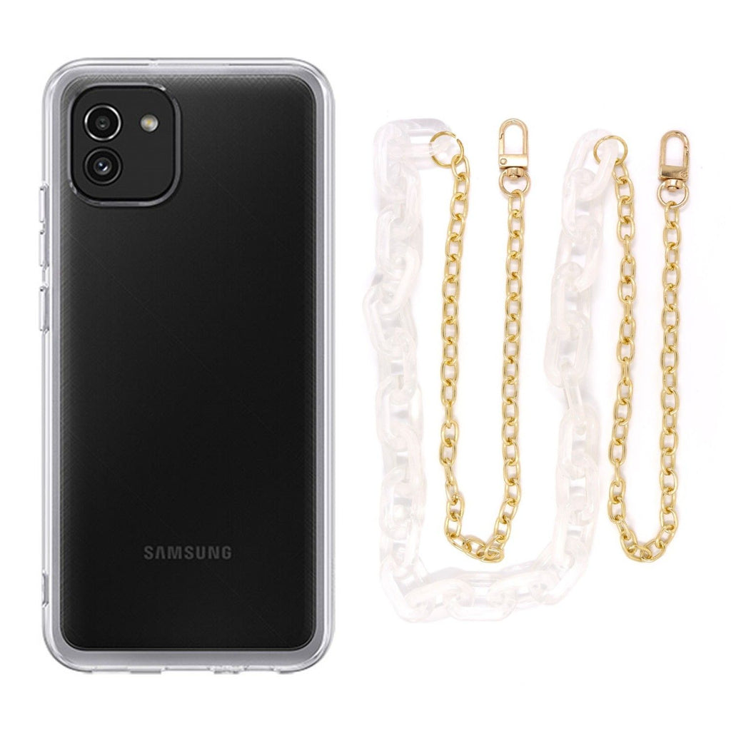 Capa cristal com cordão corrente branco para Samsung Galaxy A03