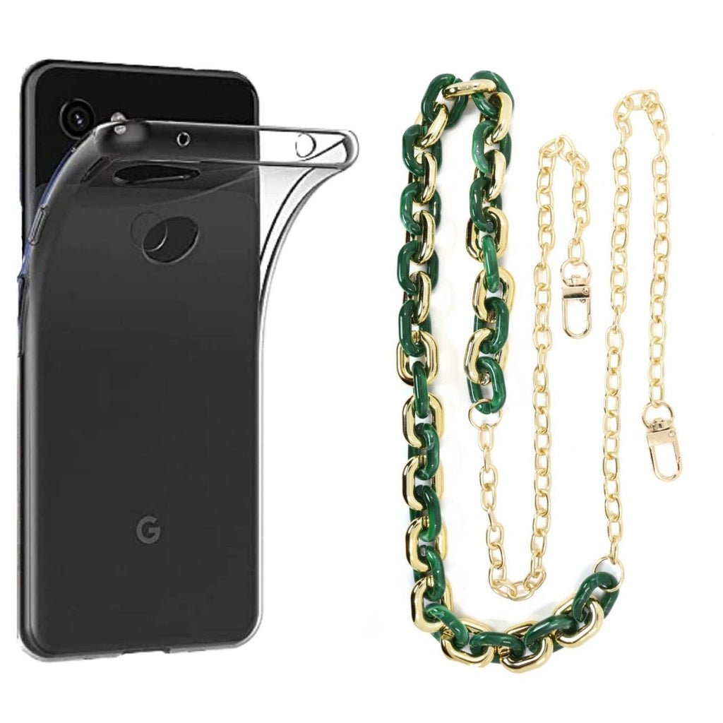 Capa cristal com cordão corrente verde para Google Pixel 3A