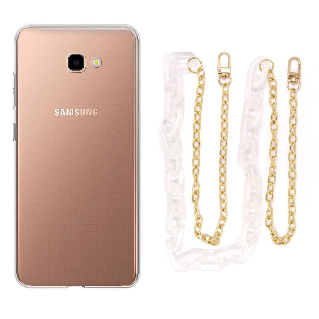 Capa cristal com cordão corrente branco para Samsung Galaxy J4 Plus