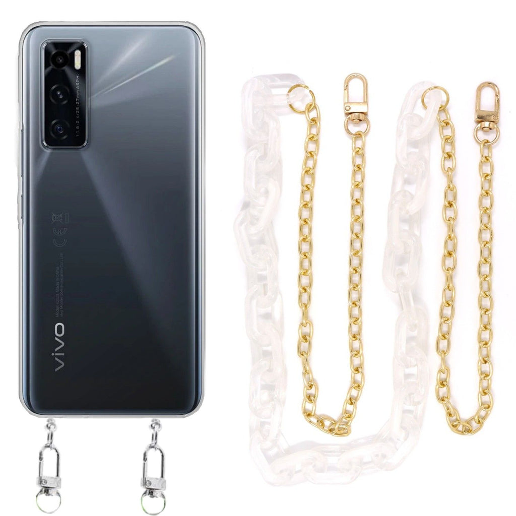 Capa cristal com cordão corrente branco para Vivo Y70