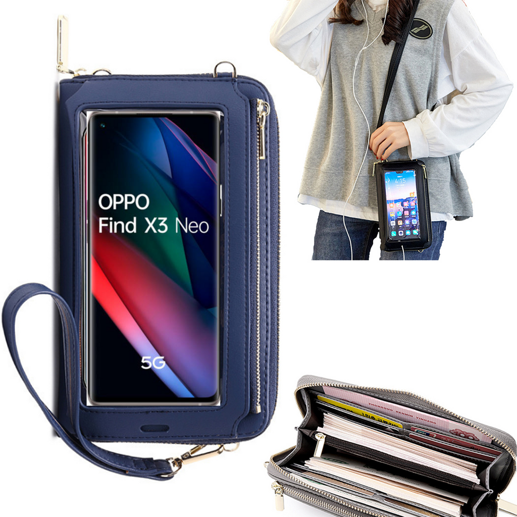 Bolsa Mala tira-colo com função touch ecrã Oppo Find X3 Neo Azul claro