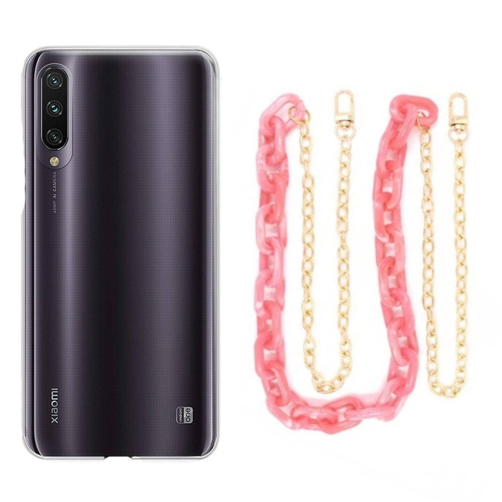 Capa cristal com cordão corrente rosa para Xiaomi Mi A3