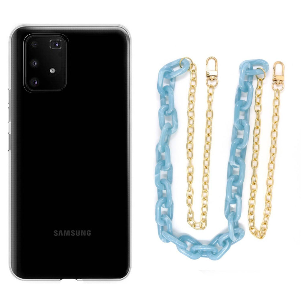 Capa cristal com cordão corrente azul para Samsung Galaxy S10 Lite