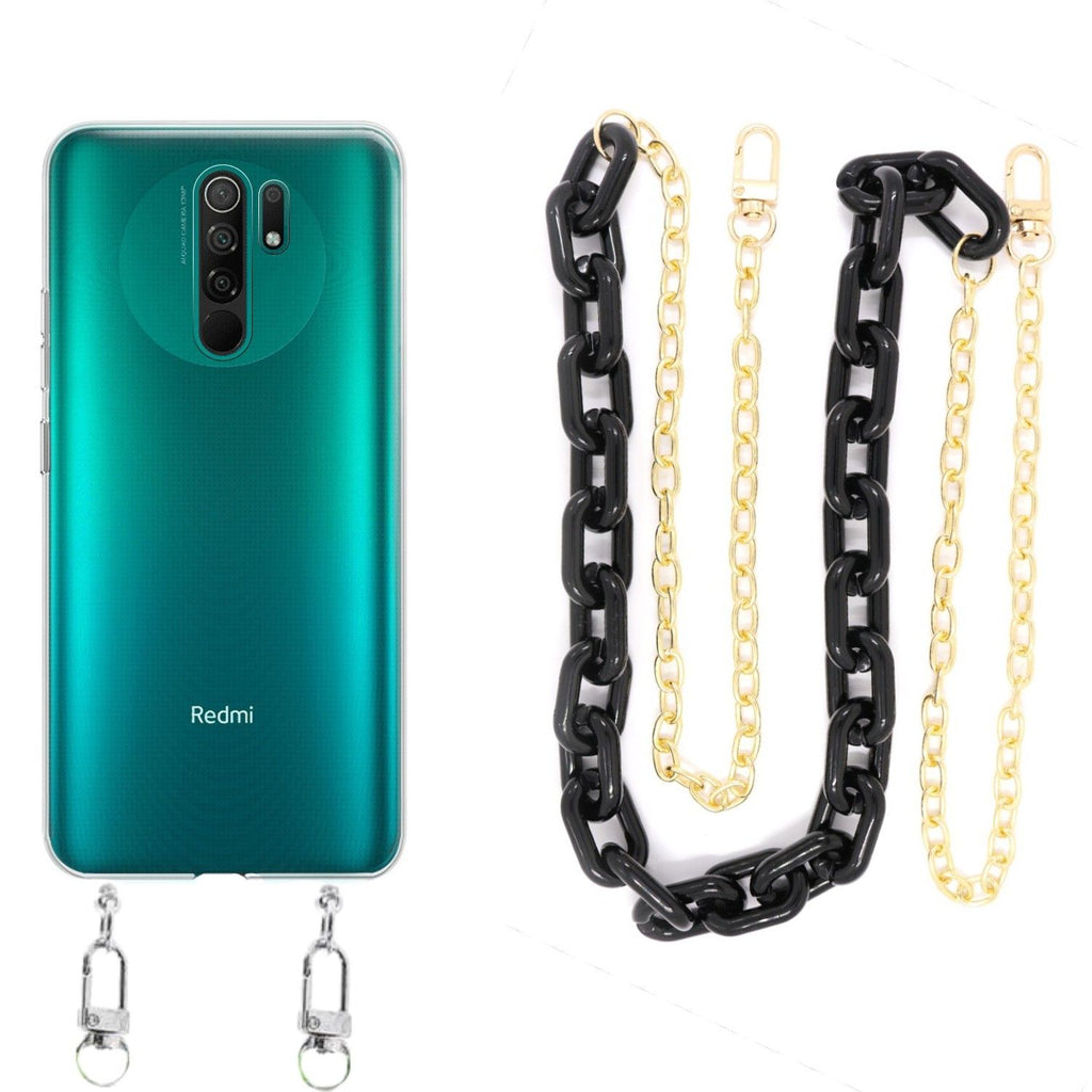 Capa cristal com cordão corrente preto para Xiaomi Redmi 9