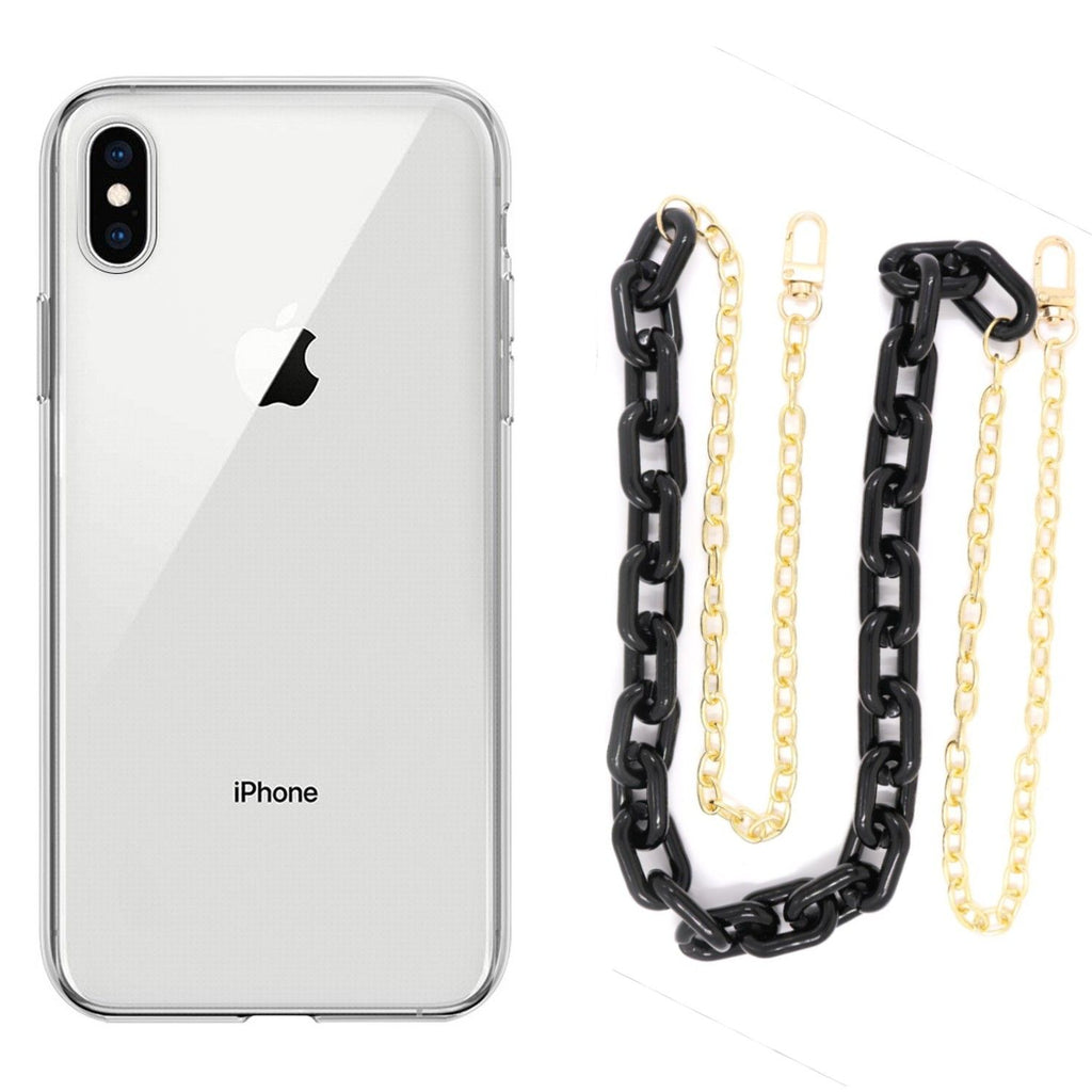 Capa cristal com cordão corrente preto para iPhone Xs Max