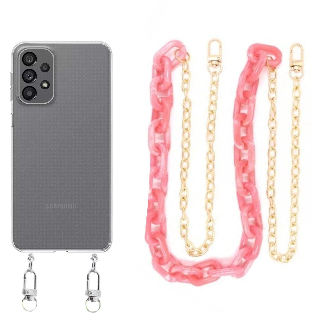 Capa cristal com cordão corrente rosa para Samsung Galaxy A53 5G