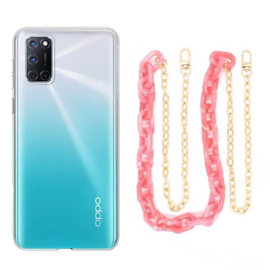 Capa cristal com cordão corrente rosa para Oppo A52