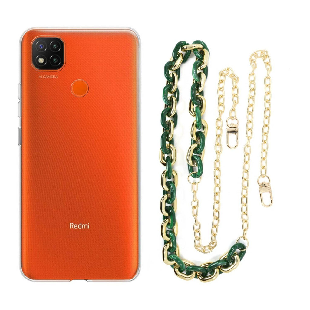 Capa cristal com cordão corrente verde para Xiaomi Redmi 9C