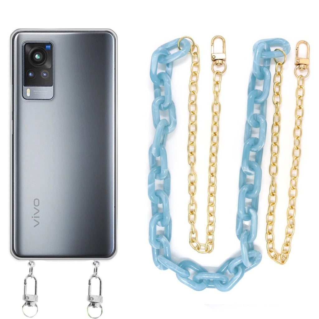 Capa cristal com cordão corrente azul para Vivo X60 pro