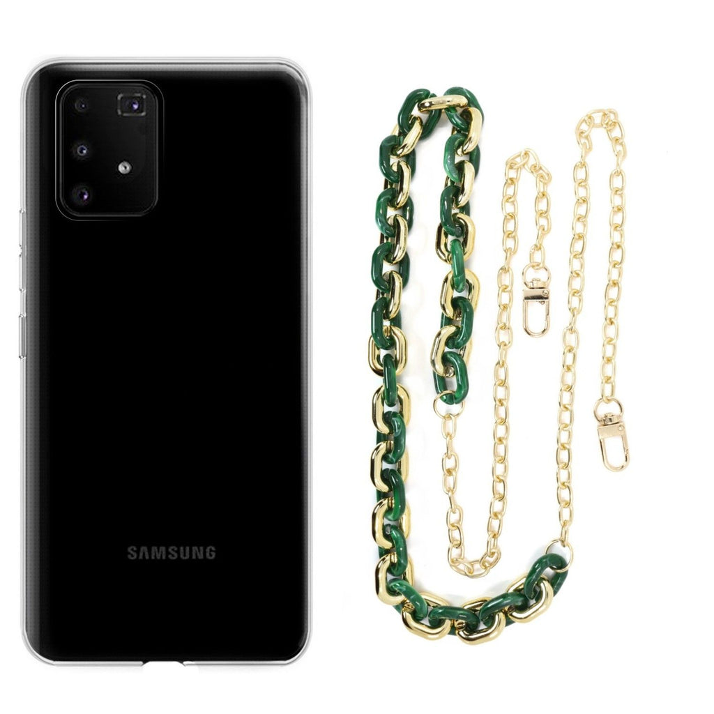 Capa cristal com cordão corrente verde para Samsung Galaxy S10 Lite