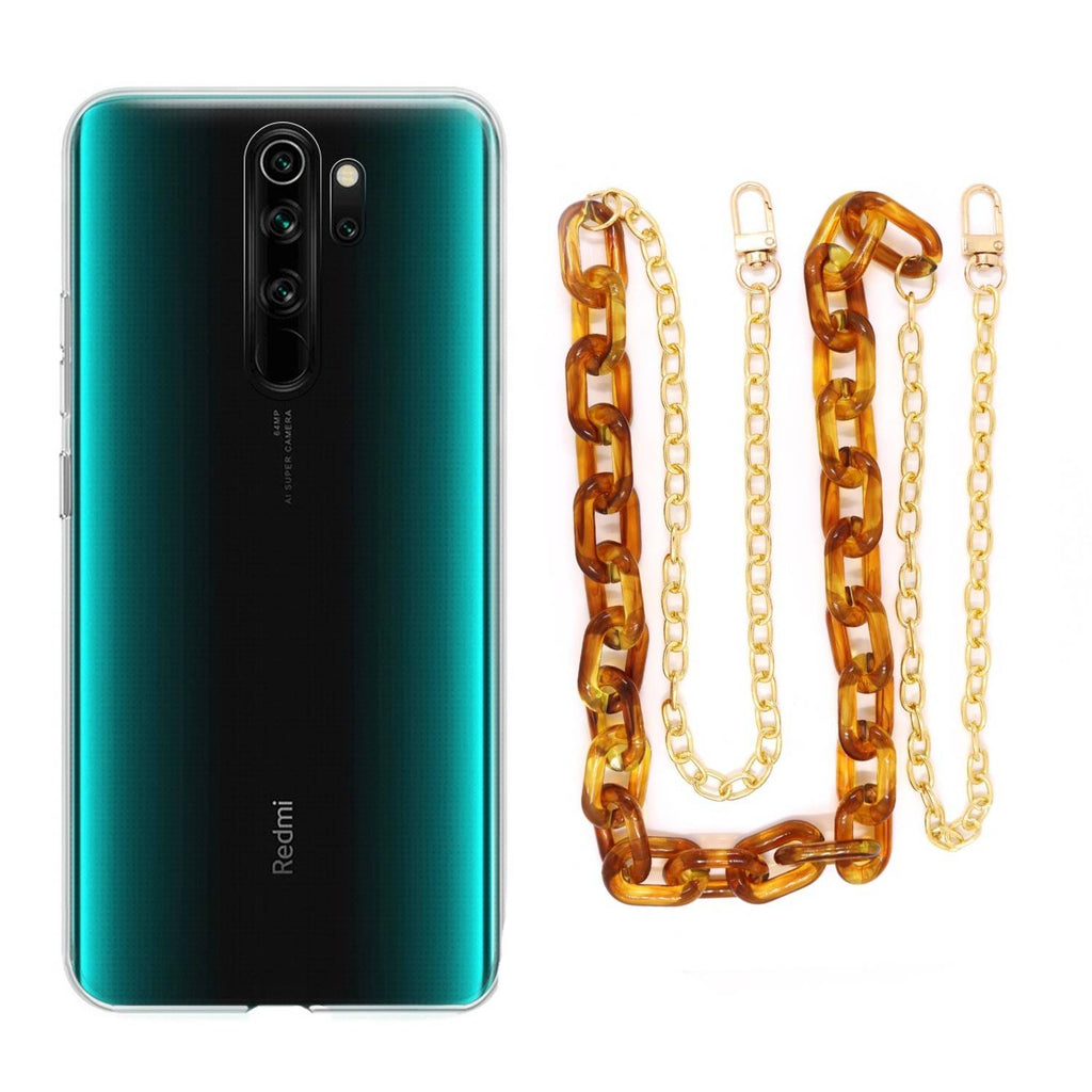 Capa cristal com cordão corrente castanho para Xiaomi Redmi Note 8 Pro