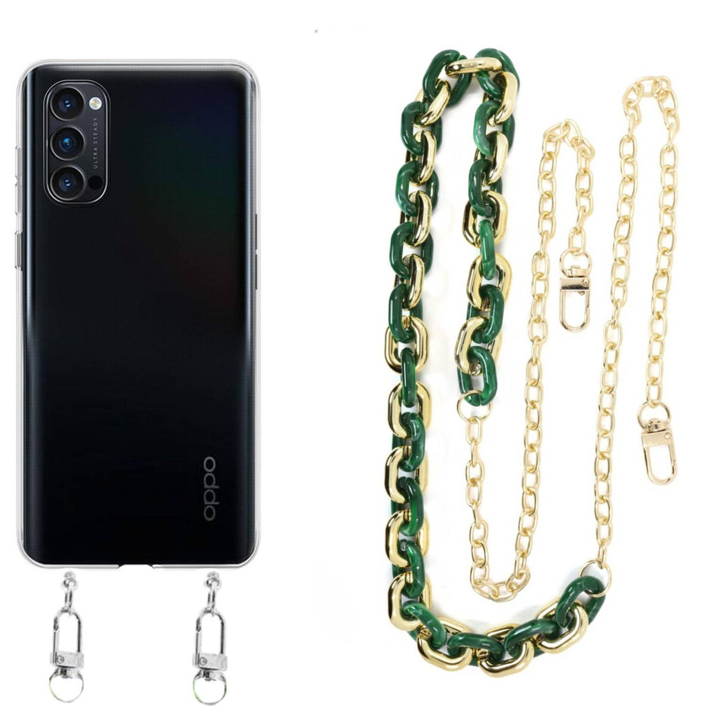 Capa cristal com cordão corrente verde para Oppo Reno 4 Pro