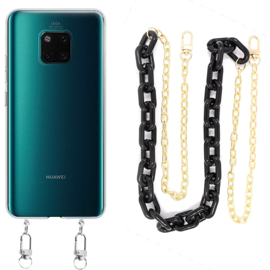 Capa cristal com cordão corrente preto para Huawei Mate 20 Pro