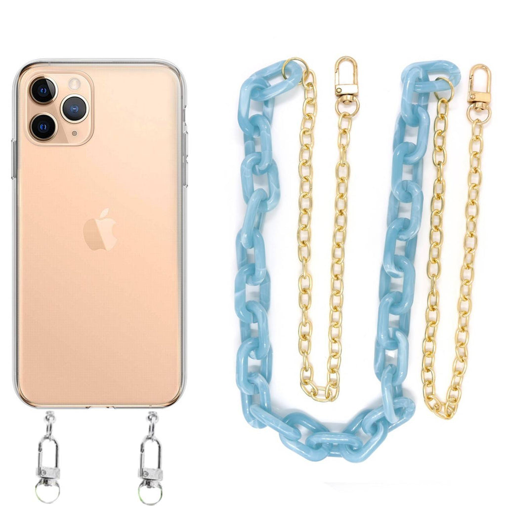 Capa cristal com cordão corrente azul para iPhone 11 Pro